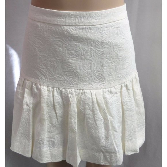 "J. CREW" IVORY DROPPED WAIST FLOUNCE CAREER CASUAL JAQUARD SKIRT SZ: 00 NWT - Picture 1 of 8